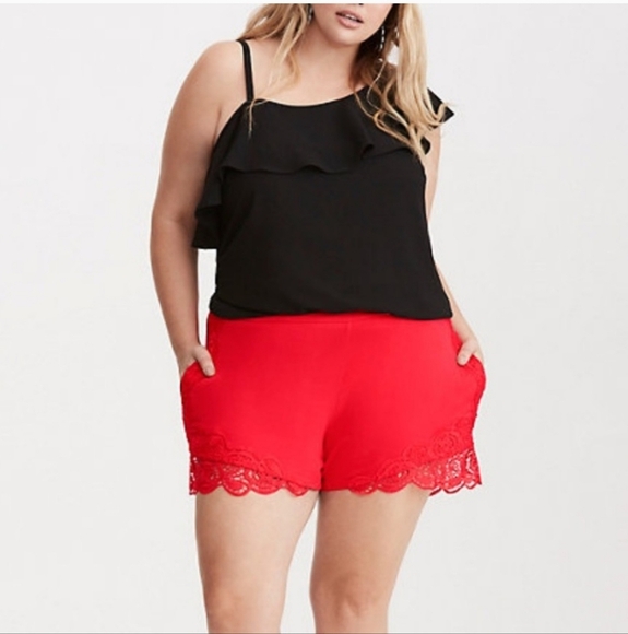 Torrid Zipper Back Coral Lace Trim Shorts 20 - Picture 1 of 7